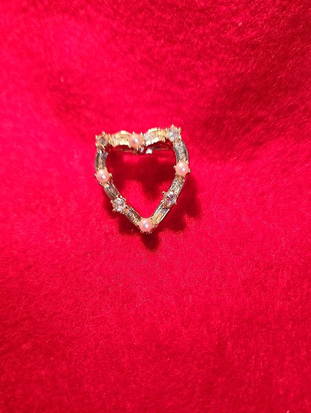 Gold Heart Brooch with Pink Pearls